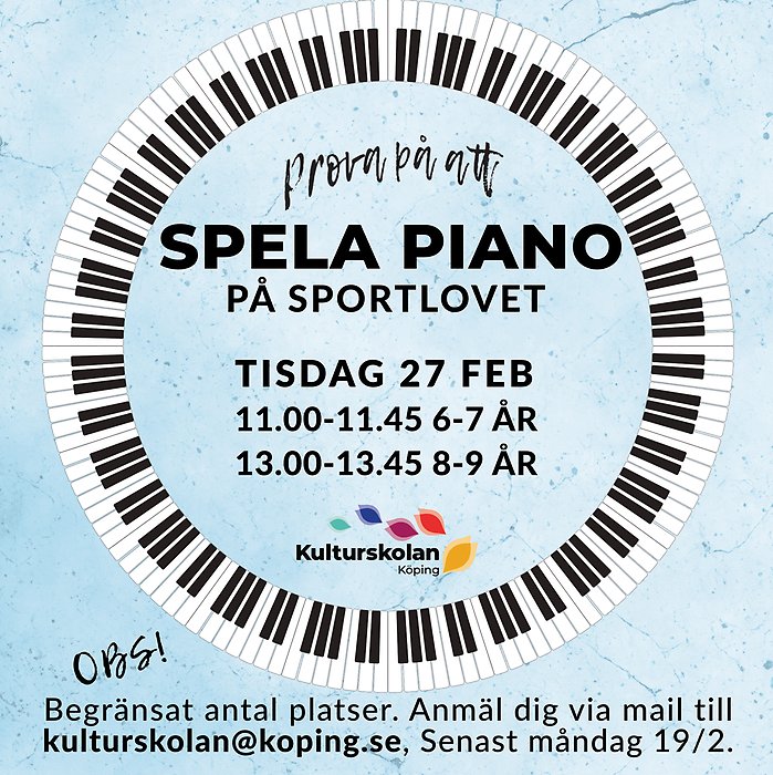 Affisch för prova spela piano på sportlovet